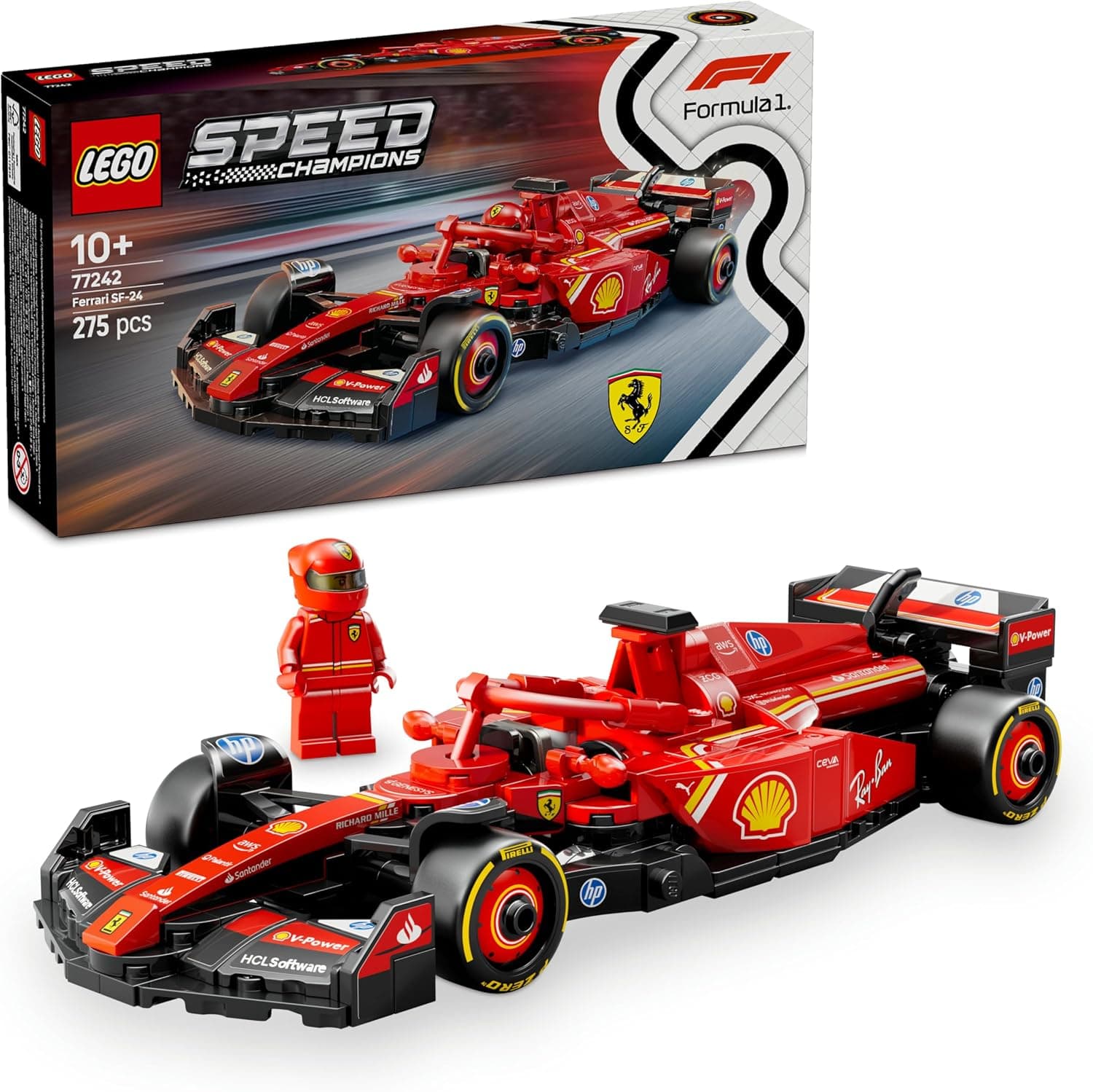 LEGO Speed Champions Ferrari SF-24 F1 Yarış Arabası 77242 | 10 Yaş ve Üzeri Çocuklar için Sürücü Minifigürü İçeren Oyuncak Yapım Seti, Hediye Fikri (275 Parça)