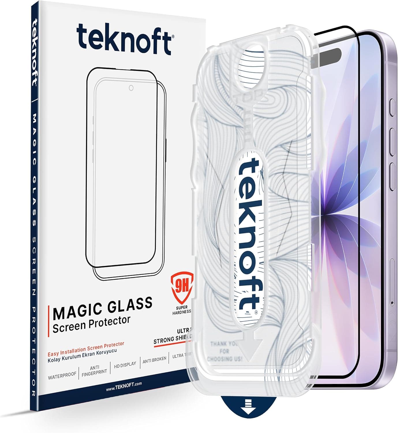 Teknoft iPhone 17 için Kolay Kurulum Kitli Takılırken Camın Altında Kesinlikle Toz Bırakmayan Ekstra Güçlendirilmiş Tam Koruma Sağlayan Pürüzsüz Lazer Kesim Premium Ekran Koruyucu Kırılmaz Cam