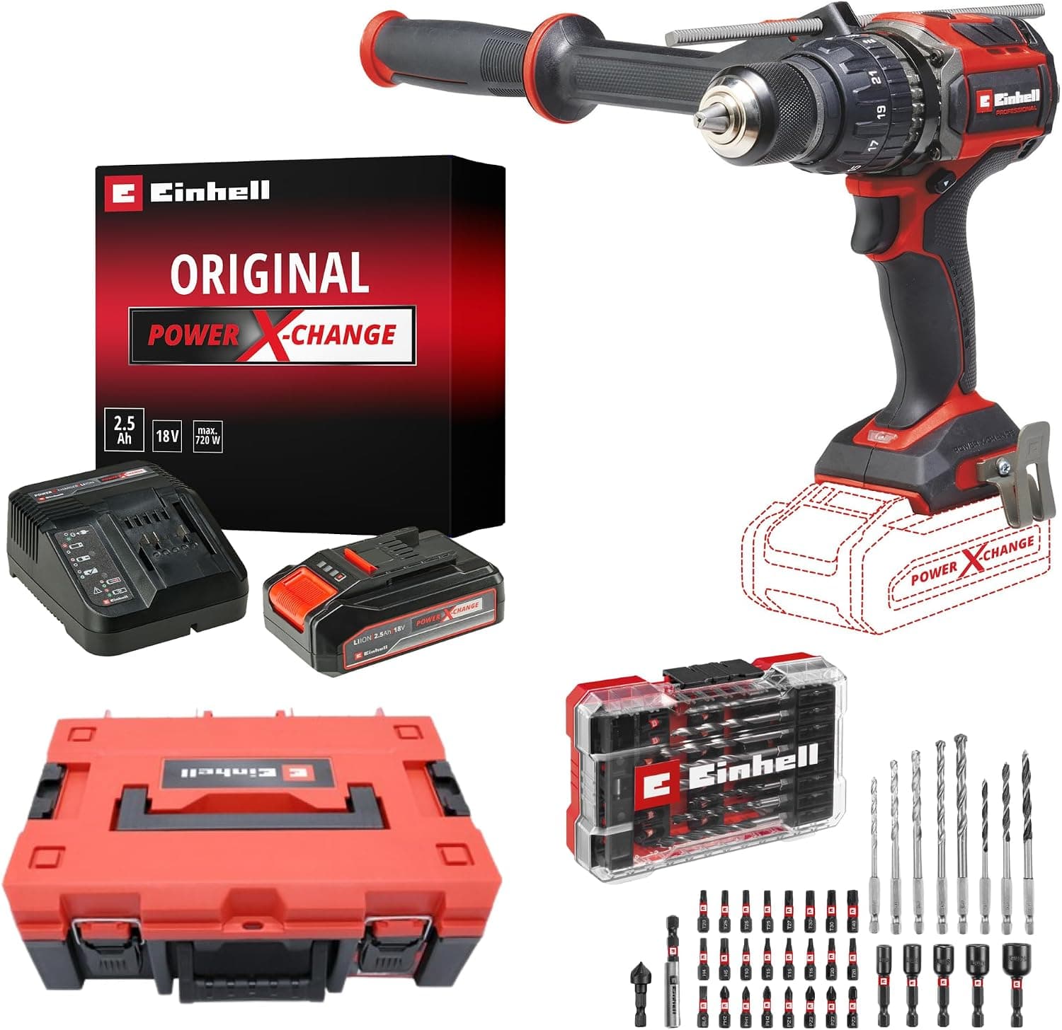 Einhell TP-CD 18/120 Li-i BL Akülü Vidalama Seti (2,5 Ah Akü ve Şarj Cihazı, 39 Parça Uç Seti ve Çanta Dahildir)