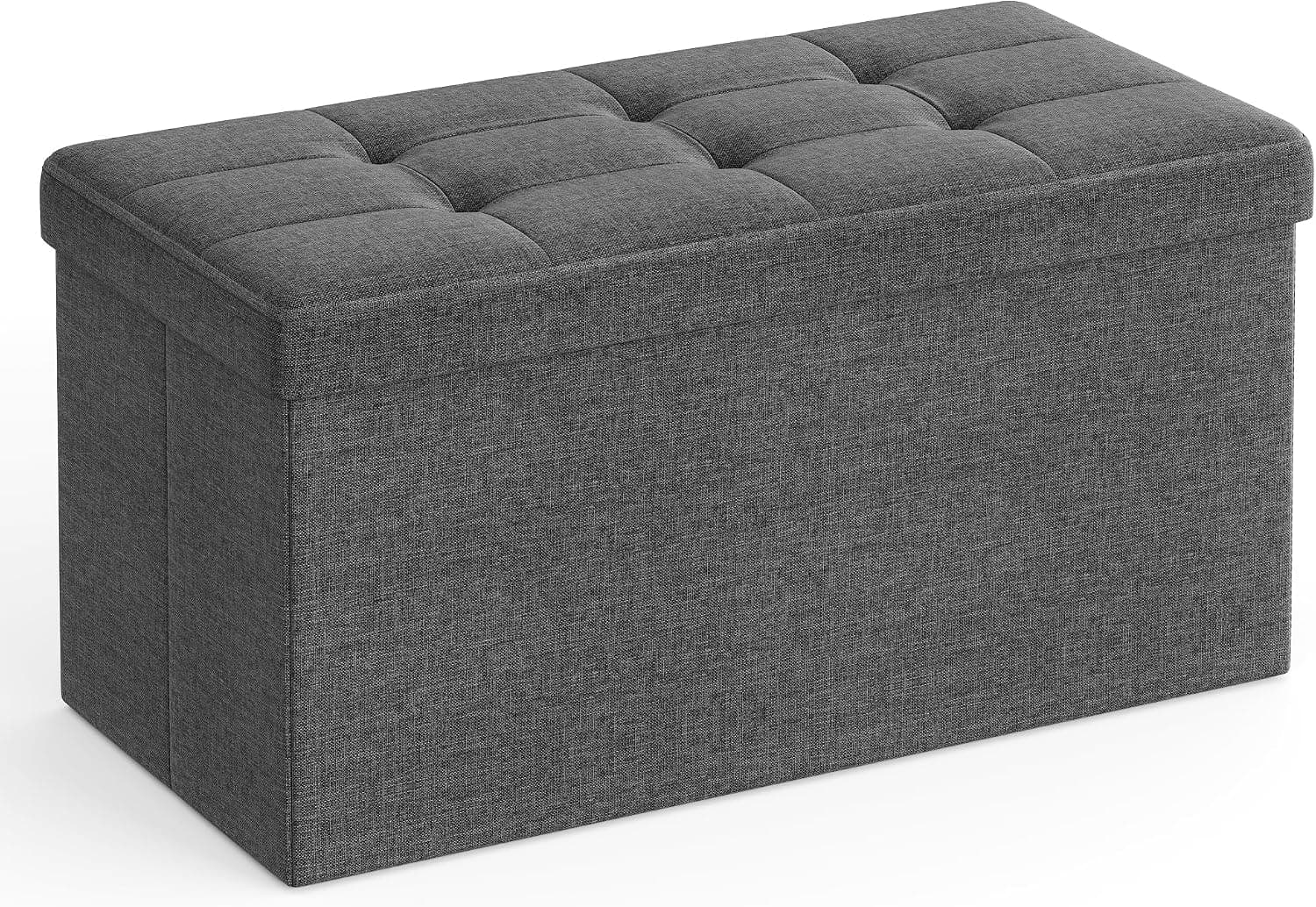 SONGMICS Saklama Alanlı Oturma Bankı, Oturma Sandığı, Tabure, Saklama Kutusu, Ayak Koyma Yeri, Katlanabilir, 300 Kg'A Kadar Taşıyabilir, 80 L, 76 x 38 x 38 cm, Suni Keten, Koyu Gri, Spf47K