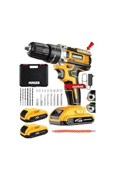Mager 12 Volt 1.2 Ah Çift Akülü Su Terazi Göstergeli Darbeli Matkap Vidalama Sarı