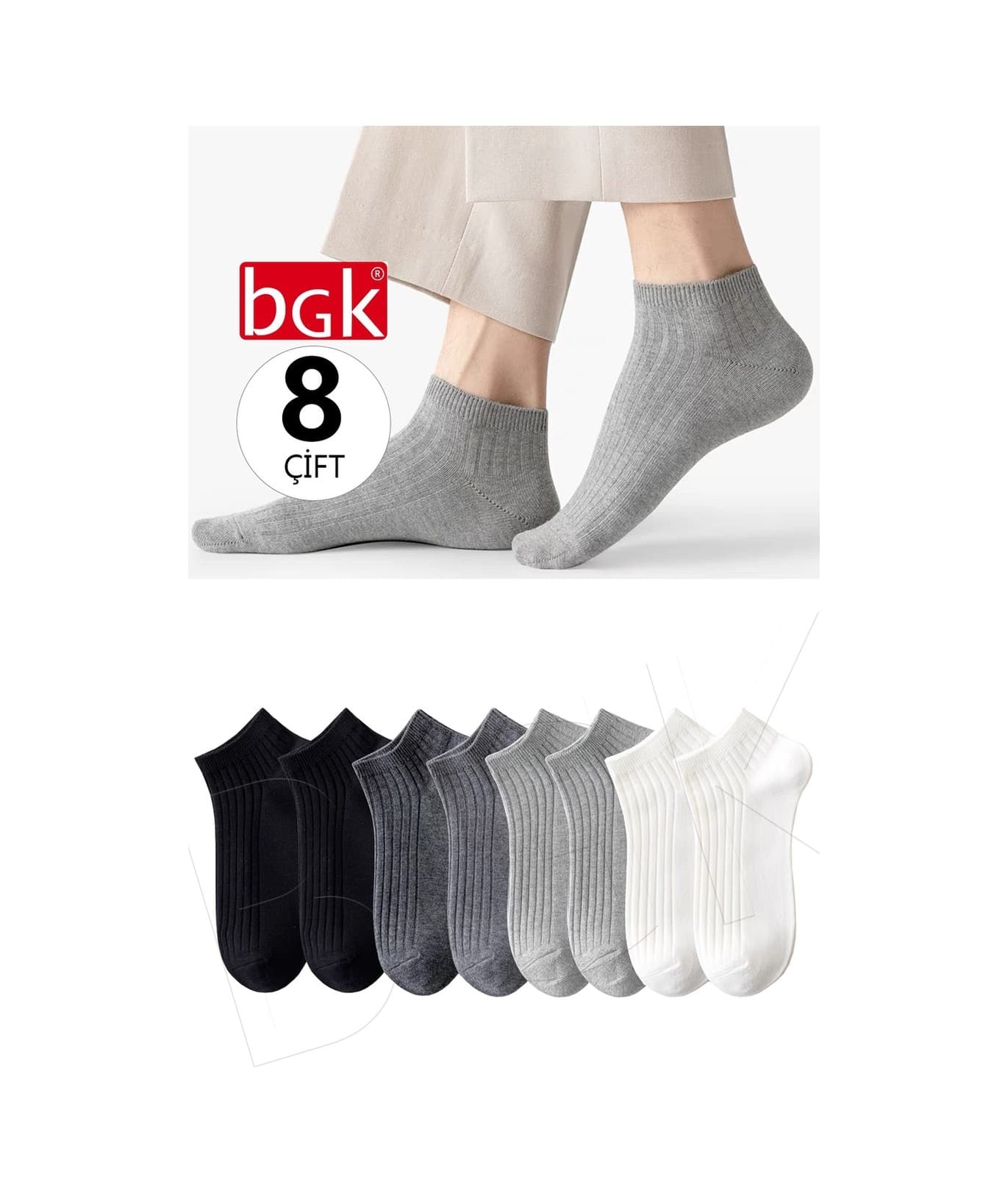 Bgk Unisex 8 Çift Renkli Çizgili Çorap Renkli