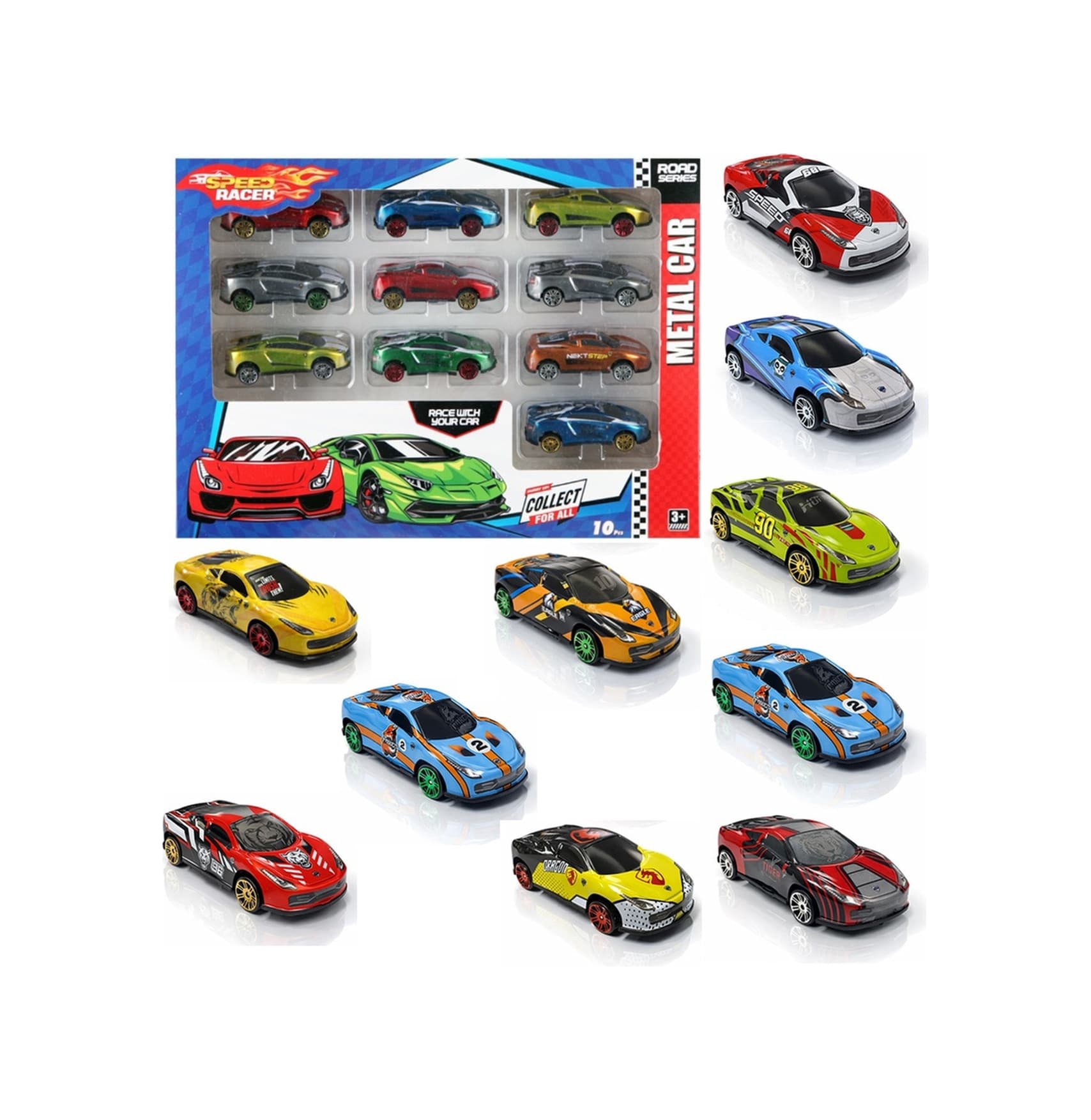 10lu Speed Racer Metal Araba 10 Adet Metal Yarış Arabası Karışık Renkler Ve Modeller