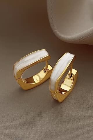 Kadın Küpe 14k Gold Renkli Mineli Preminium Halka Küpe Beyaz