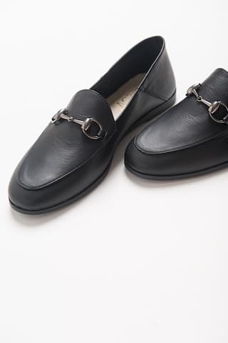 Luvishoes F03 Hakiki Deri Kadın Loafer Ayakkabı Siyah Cilt Siyah