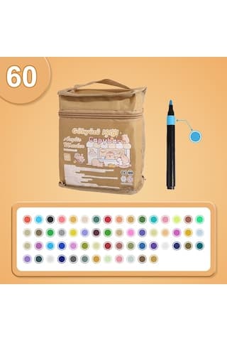 Çok Renkli Akrilik Marker Boya Kalem Seti - Çantalı 60renkli