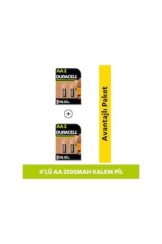 Duracell HR6/DX1500 2500 mAh AA Ni-MH Şarj Edilebilir Kalem Pil 2 x 2'li