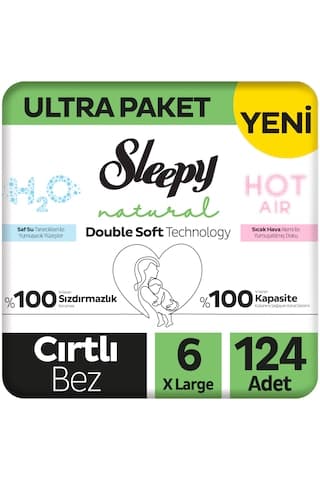 Sleepy Natural Double Soft Ultra Paket Bebek Bezi 6 Numara Xlarge 124 Adet 6 Numara