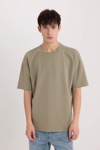DeFacto Oversize Geniş Kalıp Ütü Gerektirmeyen Bisiklet Yaka Kısa Kollu Basic Düz Ağır Kumaş Tişört X3926AZ25SPKH465
