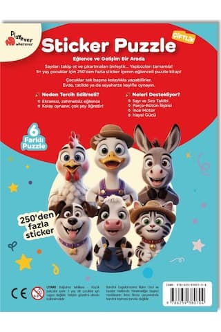 Playever Sticker Puzzle - Çiftlik, Çıkartmalı Yapboz Etkinlik Kitabı