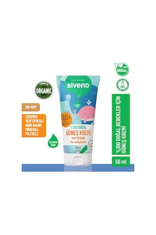 Siveno %100 Doğal Bebek Güneş Kremi Leke Karşıtı  Nemlendirici Bitkisel Vegan UVA UVB SPF 50+ 50 ML