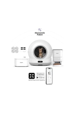 Xenon Smart Akıllı Otomatik Kedi Tuvaleti Paslanmaz Çelik Kaseli Mama Kabı Led Işıklı Su Pınarı Ve Filtre 4'lü Pet Seti