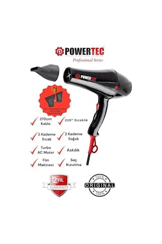 Powertec TR-901 Turbo Profesyonel 2500W Fön Makinesi & Saç Kurutma Makinesi