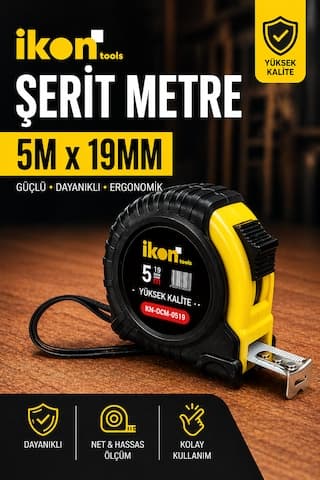 Şerit Metre 5m X 19mm Profesyonel Ölçü Metresi Dayanıklı Gövde Kilitli Mekanizma Hassas Ölçüm 5 M
