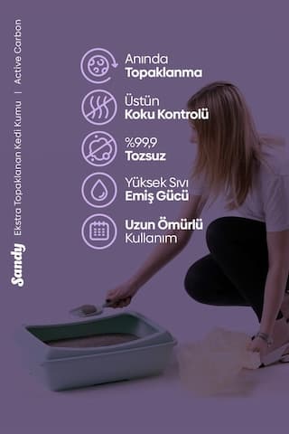Sandy Aktif Karbonlu Ekstra Topaklanan Kedi Kumu 2 x 10 KG