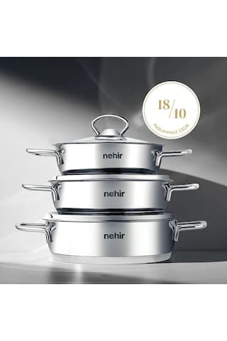 Nehir Silver 6 Parça Paslanmaz Çelik Sahan Seti (16-18-20 CM)