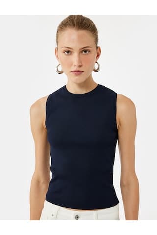 Koton Regular Fit Bisiklet Yaka Kolsuz Triko Bluz Lacivert 6wak30003ht Lacivert