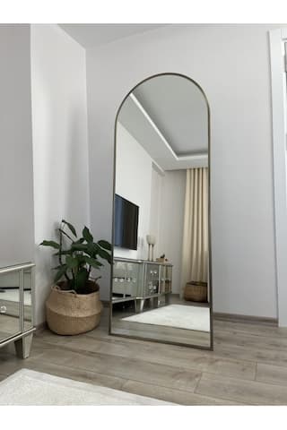 Effe Pirinç Eskitme Çerçeveli 180x70 Cm Ayaklı Oval Boy Aynası