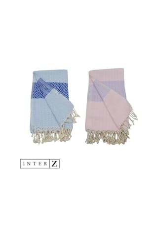 INTERZ 2'li Set Peştemal Plaj Havlusu , %100 Pamuk Mavi - Pembe