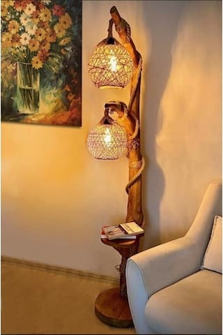 ArtAğaçTasarım Ağaç Lambader Doğal Kütük Köşe Aydınlatma Ahşap Lotus Serisi