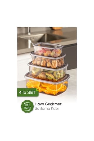 Vienev 4lü Hava Geçirmez Saklama Kabı Seti Antrasit 1x 250-500-750-1200 Ml Antrasit