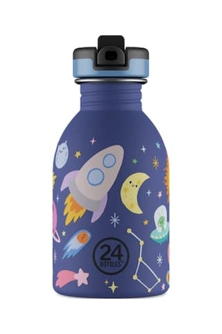 Kids Bottle Space Friends Pipetli Paslanmaz Çelik Çocuk Su Matarası 250 Ml Mor