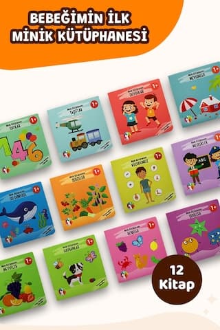 Bebeğimin İlk Minik Kütüphanesi Eğitici Bebek Kitap Seti 12 Li Türkçe İngilizce 1+ Yaş