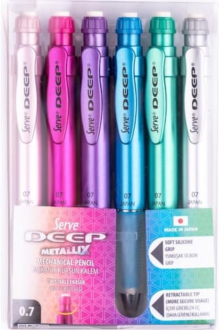 Serve Deep Mekanik Kurşun Kalem 6lı Set 0.7mm-Metalik renkler