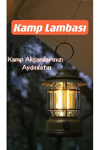 Shufa Nostaljik Işığı Ayarlanabilir Usb Şarjlı Ledli Haki Kamp Lambası Haki