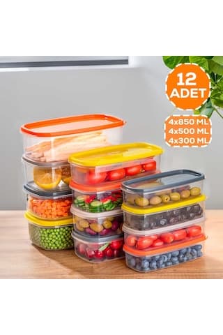 Porsima 1001 Dikdörtgen Plastik Saklama Kabı Seti 12'li