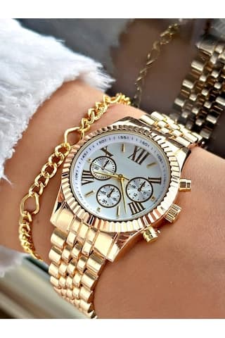 Roma Rakamlı Özel Seri Metal Kordon Kadın Kol Saati-bileklik Hediyeli Sarı