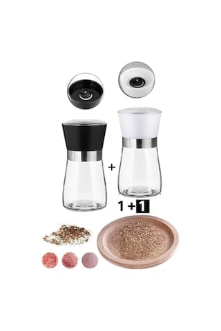 Karışık Renk 2 Adet Seramik Bıçaklı Tuz, Karabiber, Baharat Değirmeni, Tuz Öğütücü Değirmen Siyah - Beyaz