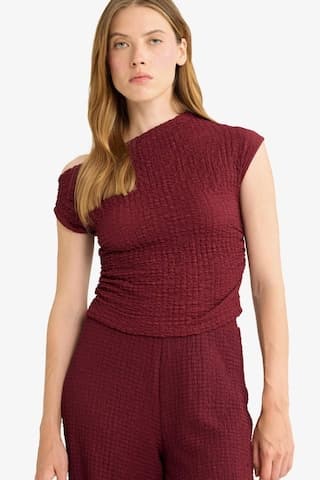 Defacto Slim Fit Dar Kesim Tek Omuzlu Bürümcük Bluz G2703ax25aubr237 Bordo