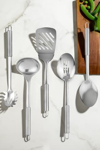 Stew Sade 5 Parça Paslanmaz Çelik Servis Takımı Gümüş
