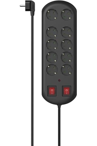 Hama 10'lu Akım Korumalı Priz, 2 Switches 2 Metre, Siyah