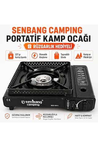 Senbang Camping Portatif Kamp Ocağı 1 Adet Gaz Hediyeli Taşınabilir Piknik Ve Kamp Ocağı Siyah
