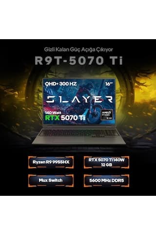Game Garaj Slayer R9T-5070TIC1 R9-9955HX 32 GB 1 TB SSD RTX5070TI 16" Dos Dizüstü Bilgisayar