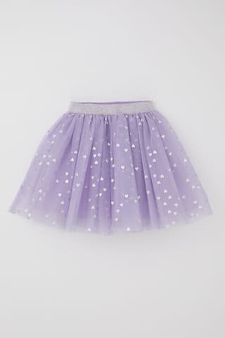 Breeze Kız Çocuk Tütü Etek Simli Kalp Desenli Beli Lastikli 5-10 Yaş, Lila Lila