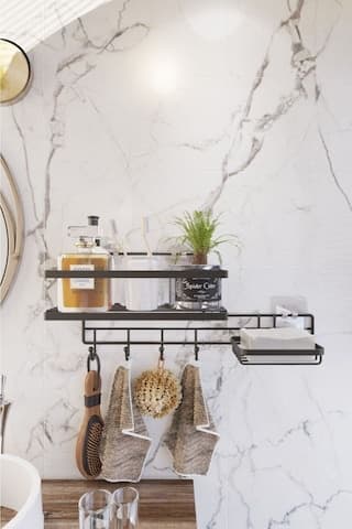 Suntel Yapışkanlı 4 Kancalı Banyo Rafı Ve Sabunluk Banyo Düzenleyici Askılı Banyo Organizer Siyah