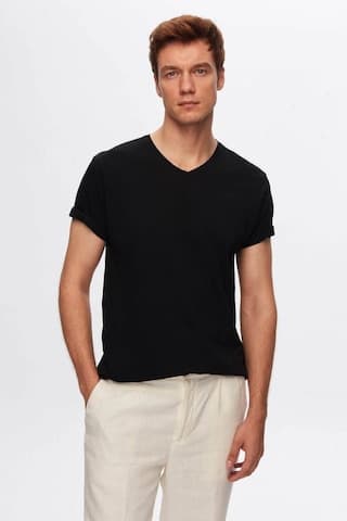 D's Damat Ds Damat Siyah V Yaka %100 Pamuk T-shirt 4HC141996755M Siyah
