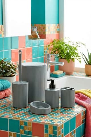 Makri Home 5 Parça Şık Gri Banyo Seti, Hacim: 6 Litre Gri