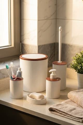 Makri Home 5 Parça Şık Beyaz Banyo Seti, Hacim: 6 Litre Beyaz