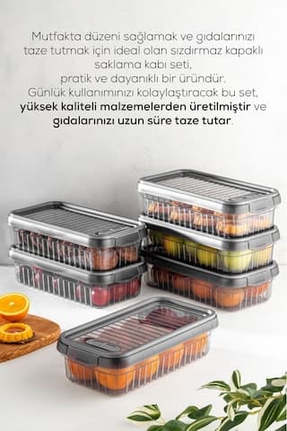 Vienev 3lü Kendinden Çizgili Kilitli Kapaklı Saklama Kabı Seti 2 Litre Antrasit