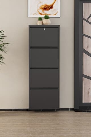 Kilitli 4 Kapaklı Metal Ayakkabılık Antrasit Antrasit