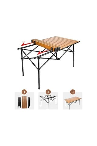 Shufa Alüminyum Kamp Masası XXL – Katlanabilir Ahşap Rengi 120 x 65 x 60 CM