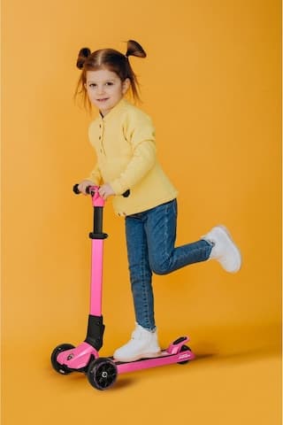 Lamborghini Lisanslı L1 Luxury Katlanabilir 3 Tekerlekli Işıklı Çocuk Scooter Pembe