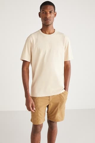 Grimelange Astons Erkek Relaxed %100 Organik Pamuk Kalın Süprem Dokuma Vanilya T-shirt