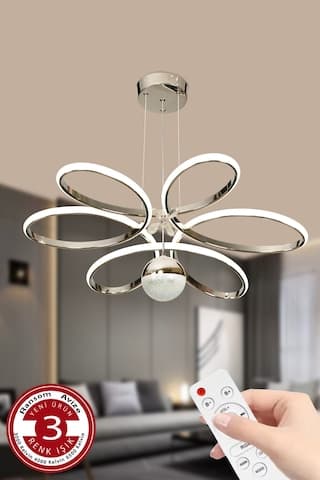 Ransom 3 Renk Toplu Kelebekli Kumandalı Papatya Led Avize Krom Ledli Krom - Gümüş