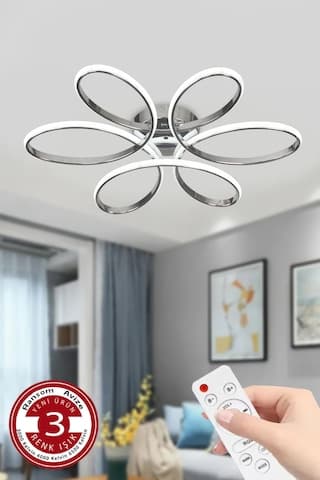 Ransom 3 Renk Kumandalı Plafonyer Led Avize Krom Büyük Salon Papatya Led