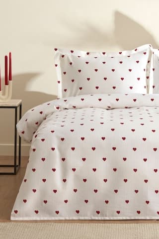 Karaca Home Amour Kalp Desenli %100 Pamuk Çift Kişilik Pike Takımı Kırmızı